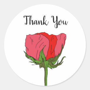 Sticker Rond Peinture de fleur de rose personnalisée Merci 