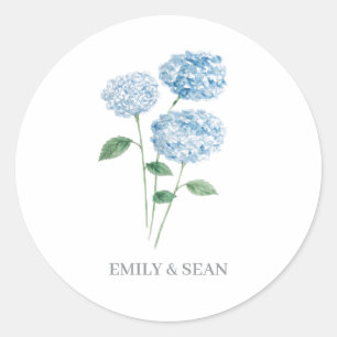 Sticker Rond Peinture de fleurs d'hortensia à nom personnalisé