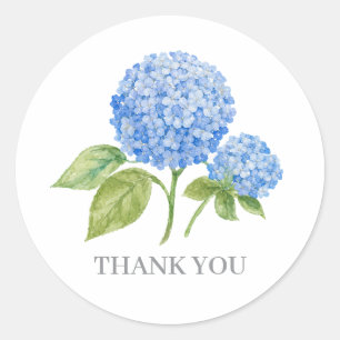 Sticker Rond Peinture de fleurs d'hortensia bleu Merci
