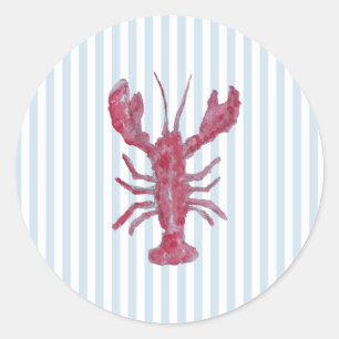 Sticker Rond Peinture de homard rayure bleue nautique Côtière