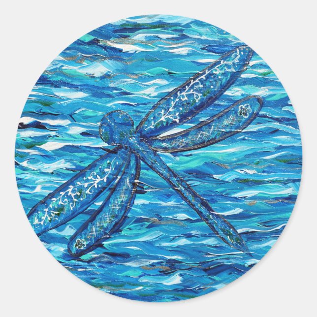 Sticker Rond Peinture de libellules bleues (Devant)