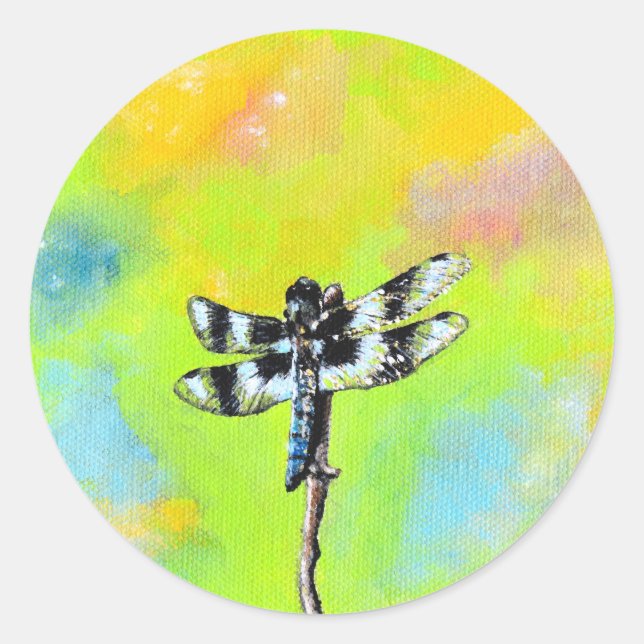 Sticker Rond Peinture de libellules chatoyante (Devant)