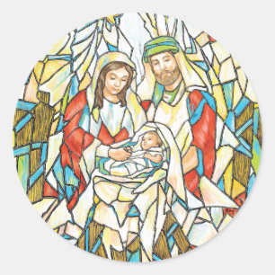 Sticker Rond Peinture de nativité en verre souillé