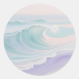 Sticker Rond Peinture de vague océanique pastel