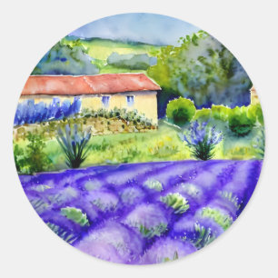 Sticker Rond Peinture des champs Lavender