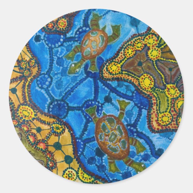 Sticker Rond Peinture des tortues autochtones (Devant)