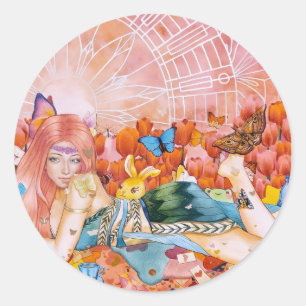 Sticker Rond Peinture d'une femme titre : L'Après-midi