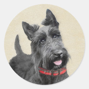Sticker Rond Peinture écossaise Terrier - Cute Original Chien A