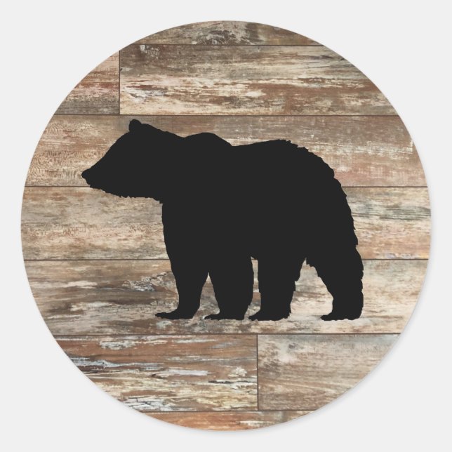 Sticker Rond Peinture en bois d'ours noir style rustique (Devant)