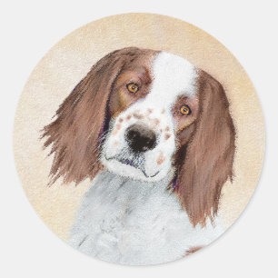 Sticker Rond Peinture en Setter rouge et blanc irlandais - Art 