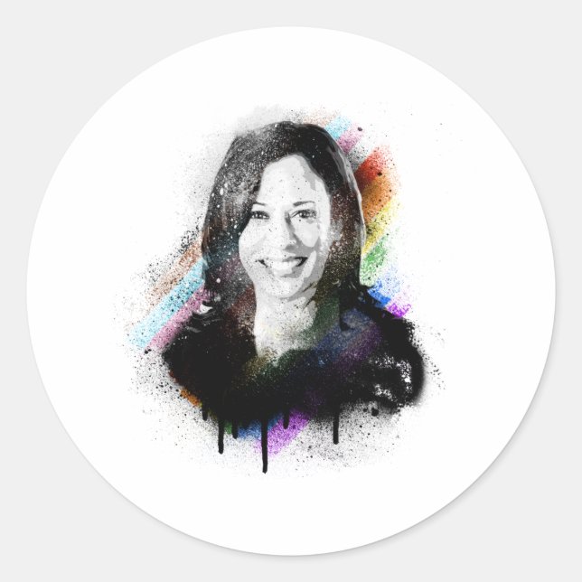 Sticker Rond Peinture en Spray Kamala Harris (Devant)