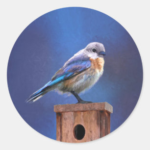 Sticker Rond Peinture (femelle) d'oiseau bleu - art original