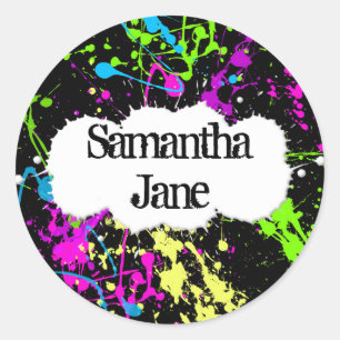 Sticker Rond Peinture fraîche Retro Neon Splatter sur noir