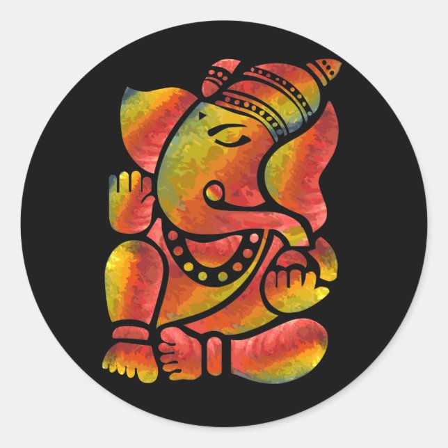 Sticker Rond Peinture Ganesha colorée (Devant)