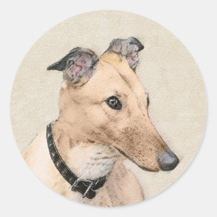 Sticker Rond Peinture Greyhound - Cute Original Chien Art