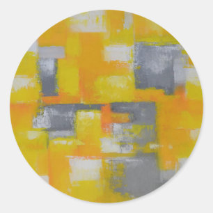 Sticker Rond peinture gris jaune blanc abstrait