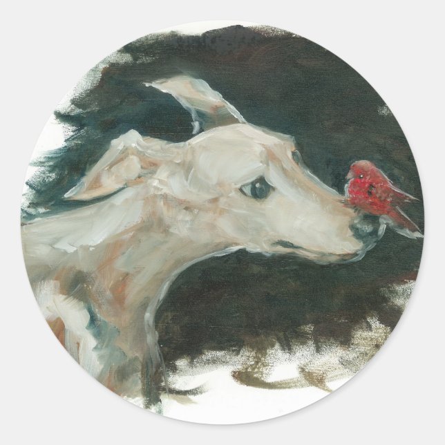 Sticker Rond peinture grise de chien et de pinson ! (Devant)