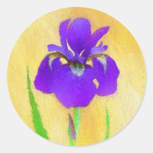 Sticker Rond Peinture Iris à pois pourpre - Chien original mign