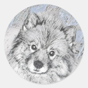 Sticker Rond Peinture Keeshond Beth - Joli art original chien