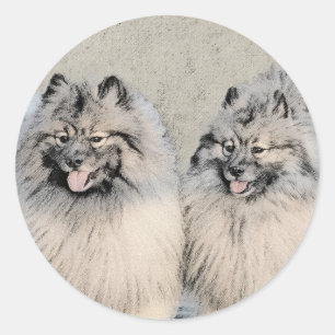Sticker Rond Peinture Keeshond Brothers - Art Chien original