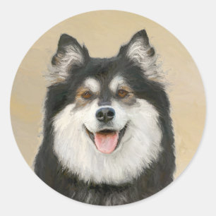 Sticker Rond Peinture Lapphund Finlandaise - Joli art original 