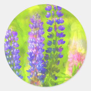 Sticker Rond Peinture Lupine - Art Fleur Original