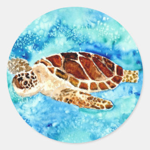 Sticker Rond peinture marine d'aquarelle de vie marine de