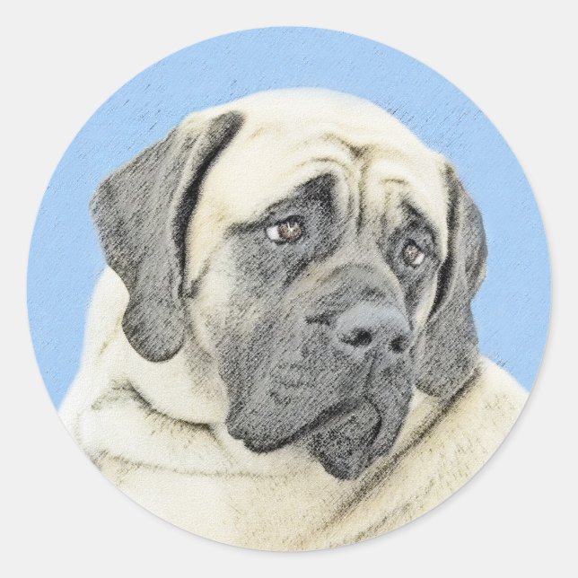 Sticker Rond Peinture Mastiff (Fawn) anglaise - Art Chien origi (Devant)