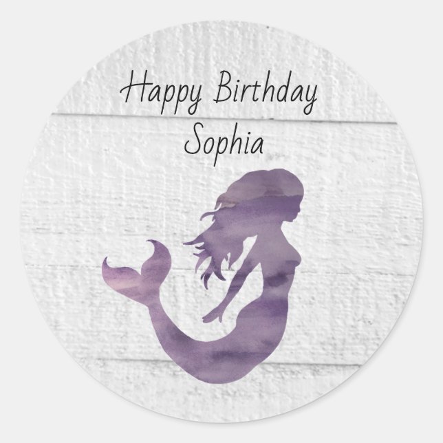 Sticker Rond Peinture Mermaid violet Rustique Personnalisée (Devant)