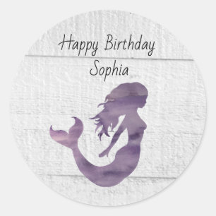 Sticker Rond Peinture Mermaid violet Rustique Personnalisée