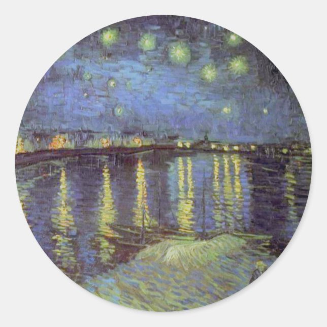 Sticker Rond Peinture nocturne étoilée de Van Gogh (Devant)