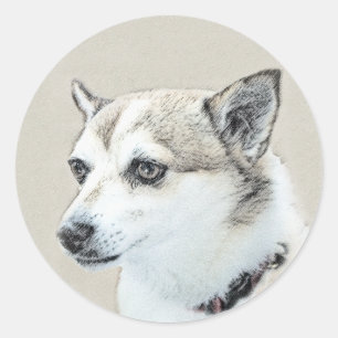 Sticker Rond Peinture norvégienne Lundehund - Art original chie