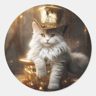 Sticker Rond Peinture numérique de chat drôle