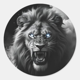 Sticker Rond Peinture numérique de la tête de lion rugissante