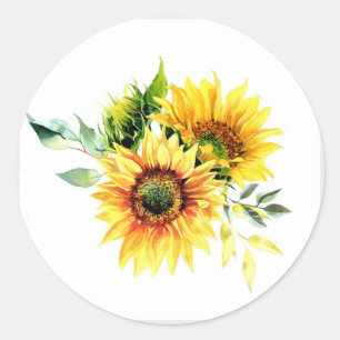 Sticker Rond Peinture originale aquarelle jardin fleur soleil