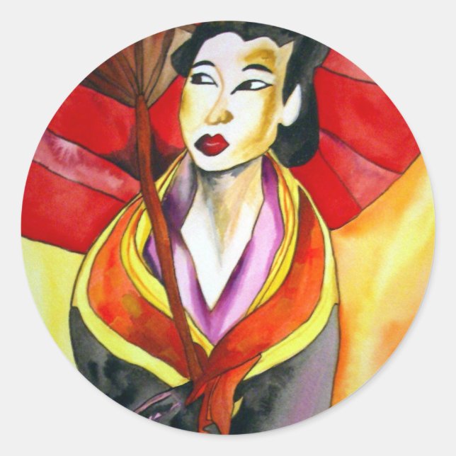 Sticker Rond peinture originale d'art Geisha (Devant)