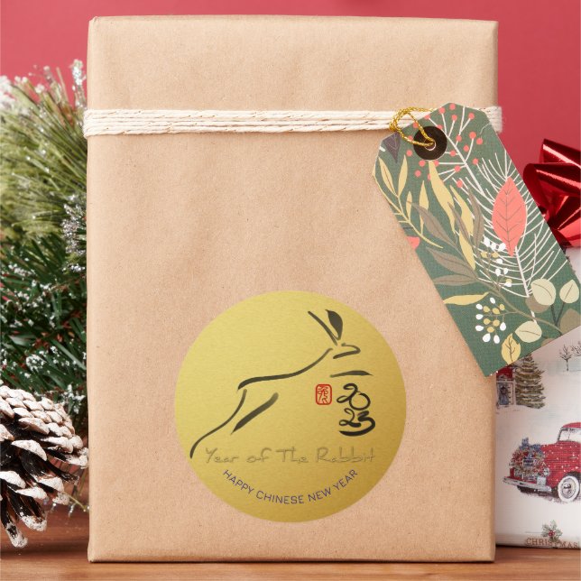 Sticker Rond Peinture originale Rabbit chinois Lunaire Nouvel A (vacances)