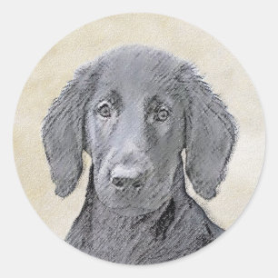 Sticker Rond Peinture Retriever à revêtement plat - Art Chien o