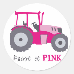 Sticker Rond Peinture rose d'illustration de tracteur il rose !