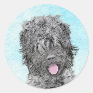 Sticker Rond Peinture russe Terrier noir - Chien original migno
