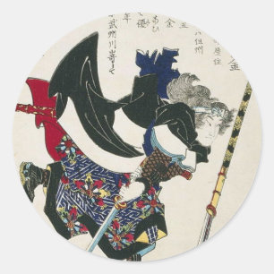 Sticker Rond Peinture samouraï japonaise antique circa 1869