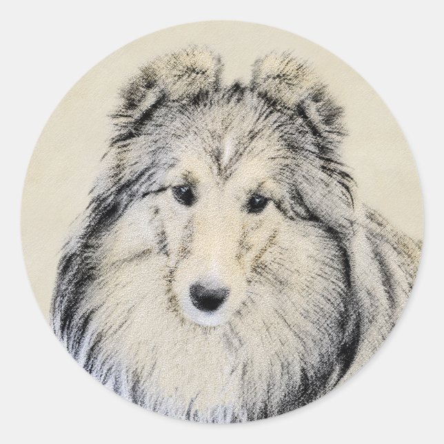 Sticker Rond Peinture Shetland Sheepdog - Jolie art original ch (Devant)