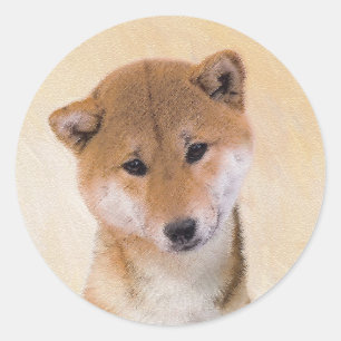 Sticker Rond Peinture Shiba Inu (Rouge) - Art Chien original
