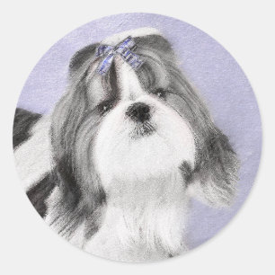 Sticker Rond Peinture Shih Tzu - Cute Original Chien Art