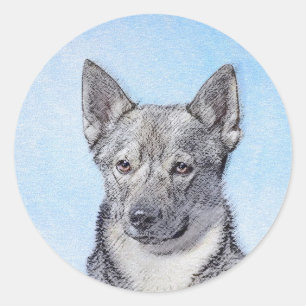 Sticker Rond Peinture Suédoise Vallhund - Cute Original Chien 