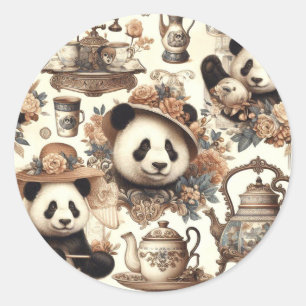 Sticker Rond Peinture vintage Cute Panda sans joint