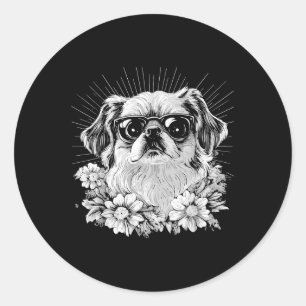 Sticker Rond Pekingese Amoureux des chiens Style Rétro tatouage