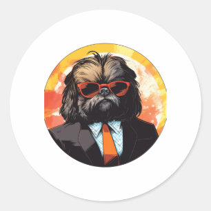 Sticker Rond Pekingese Chien d'affaires