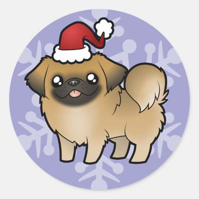 Sticker Rond Pekingese de Noël (coupe de chiot) (Devant)