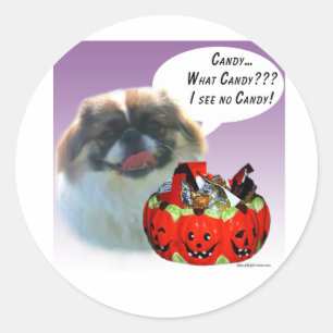 Sticker Rond Pekingese Halloween Candy